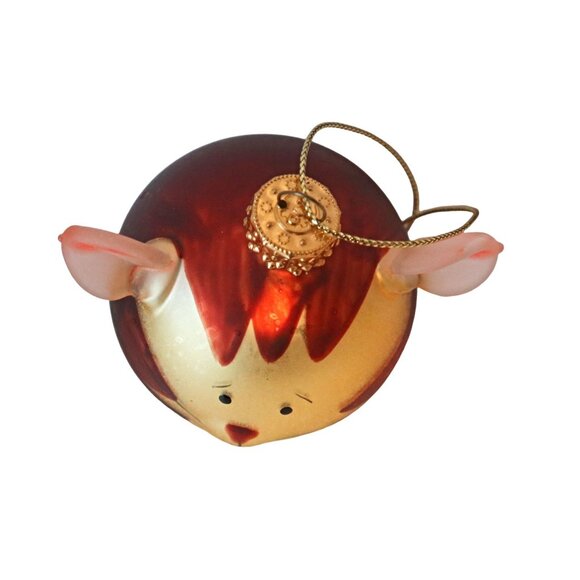 Vintage Round Striped Cat Kitty Face Christmas Tree Ornament Glass - Picture 3 of 4